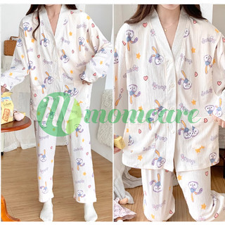 Bộ đồ bầu sau sinh và cho con bú ti XÔ NHẬT XN55 thô đũi mát - Pijama thời trang, Pizama mặc nhà dài tay cho mẹ Bigsize