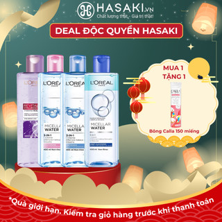[MUA 1 TẶNG 1 - QUÀ GIỚI HẠN] Nước Tẩy Trang L'oreal Dành Cho Da Dầu, Da Nhạy Cảm, Làm Sạch Trang Điểm 400ml Hasaki