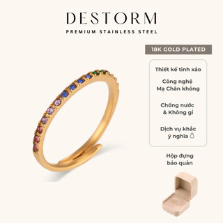  Nhẫn nam/nữ mạ vàng 18K Destorm đính đá zirconia màu sắc, chống nước và tặng hộp bảo quản - R652