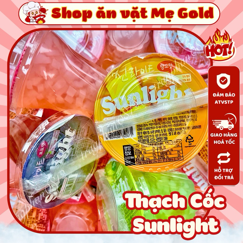 Thạch trái cây Sunlight, thạch Hàn Quốc các vị (cốc 180ml kèm ống hút)