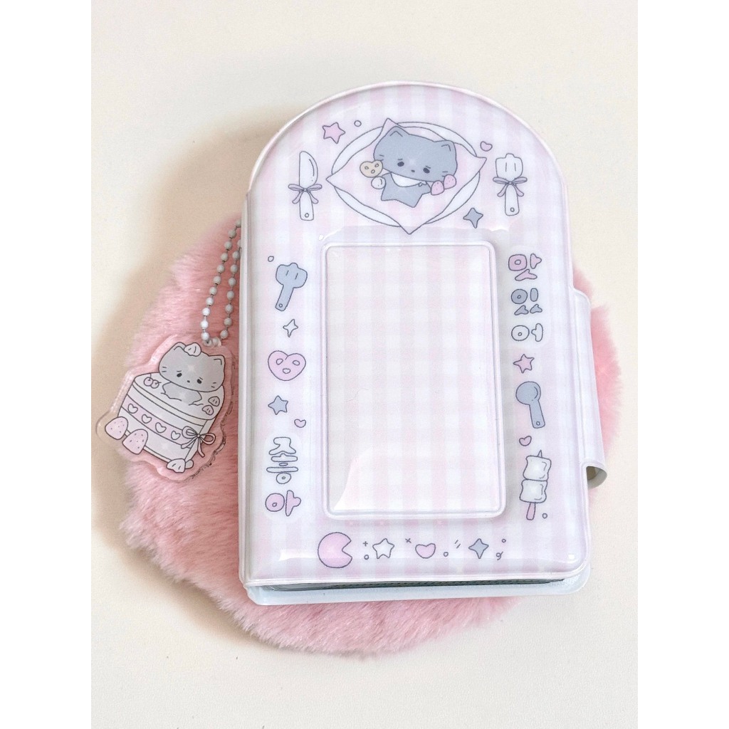Holder Collect Book "Kitten Cake" Kèm Keyring - Collect Book 1 Ô Có Nút Bấm Đựng Card Idol Kpop Styl