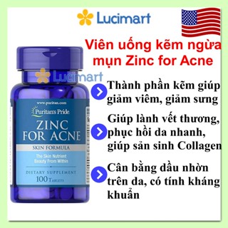Viên uống Kẽm ngừa mụn Zinc for Acne Puritan’s Pride hũ 100 viên [Hàng Mỹ]
