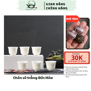 Chén uống trà sứ trắng Đức Hoá thấu quang viền vàng cao cấp 75ml, cốc uống trà, dụng cụ uống trà kung fu