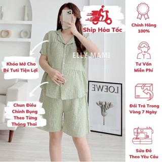   BEST SELLER    40kg - 85kg   Đồ Bộ Bầu và Sau Sinh  Pijama Lửng  Cộc Caro Cổ Vest  Siêu Mát MCN 