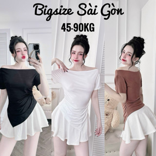 Áo Thun Lệch Vai Vải Thun Lụa Trơn Dẻo 45-95Kg Có Bigsize Thời Trang Nữ Bigsize Sài Gòn - B.1369
