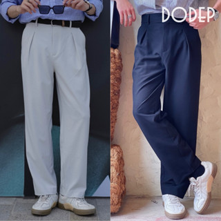DODEP Quần tây nam xếp li ống suông Relaxed Fit 2 li màu đen, be nhạt