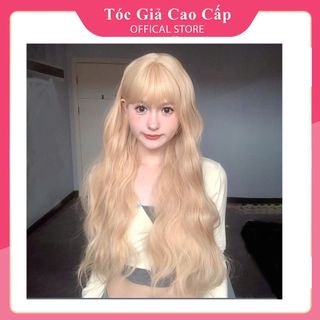 Tóc giả nữ nguyên đầu xoăn 3 trục màu vàng tây 8174, tặng kèm lưới trùm tóc wig.