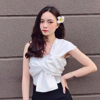 Áo voan kiểu nơ ngực bắt nơ hở 1 bên vai siêu xinh chất kate nhật đẹp