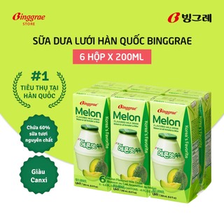  Lốc Sữa Dưa lưới Hàn Quốc Binggrae Melon Milk  200ml x 6 hộp  