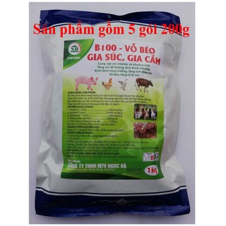 1 gói 1 kg B100 - VỖ BÉO TRÂU, BÒ, GIA SÚC, GIA CẦM Kích thích tăng trưởng, tăng trọng, tăng tính thèm ăn, vỗ béo