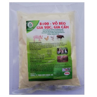 1 Gói B100 - VỖ BÉO TRÂU, BÒ, GIA SÚC, GIA CẦM 200g Kích thích tăng trọng, tăng tính thèm ăn, vỗ béo, tăng tỷ lệ nạc