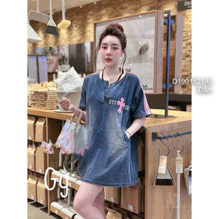 Đầm suông jean ngực phối chữ thập, đầm suông nữ viền VIENS STORE