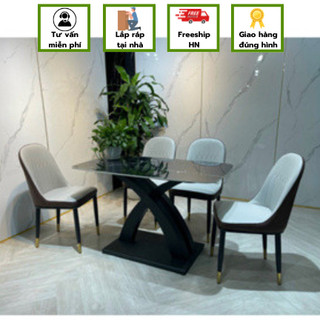 Bàn ăn cơm cao cấp chân x gỗ sơn tĩnh điện, ghế molet không tay nhập khẩu cao cấp hiện đại
