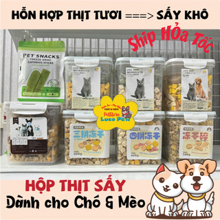 Lishi / taotao : hộp thịt sấy khô / thức ăn sấy khô / thịt tươi sấy khô cho chó & mèo. bánh que cỏ mèo petsnack___