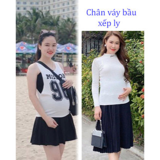 Chân váy Bầu xếp ly Mùa Hè, có đỡ bụng kèm chun điều chỉnh, chất umi mềm mịn
