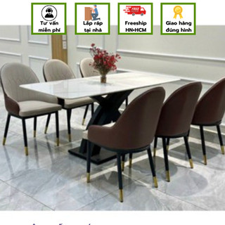 Bộ bàn ăn chân x cong + 6 ghế hoặc 4 ghế monet nhập khẩu tuỳ chọn