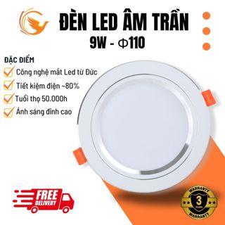  Đèn Âm Trần 9W Phi 110 | Ánh Sáng 3 Màu | Đèn Mắt Trâu | Đế Đúc Nguồn Rời | Bảo Hành 3 Năm 