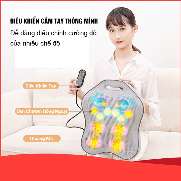Gối massge cổ vai gáy BEAME BM-V56, mát xa bằng bi xoay con lăn kèm nhiệt hồng ngoại, máy dùng pin hoặc cắm điện