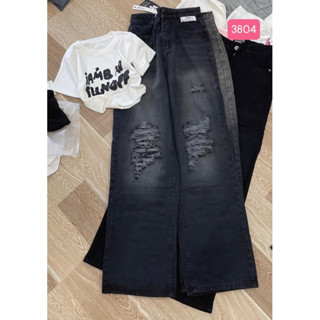 Set Baggy Jeans Ống Rộng Xám Rách+ Croptop in chữ IMb