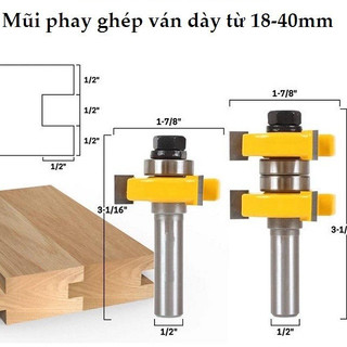 Bộ 2 mũi phay ghép ván sàn mộng âm dương 18-40mm cốt 12ly7