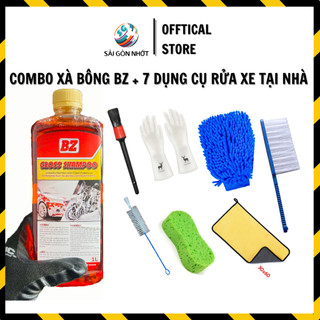 Combo xà bông rửa xe bọt tuyết bz gloss shampoo 1l nhiều bọt thơm bóng + dụng cụ rửa xe tại nhà