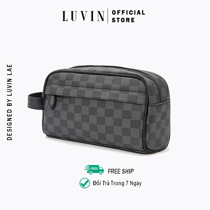 Túi Da Cầm Tay Họa Tiết Caro LUVIN, Chất Liệu Da Dày Cao Cấp, Phong Cách Trẻ Trung Dễ Phối Đồ
