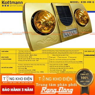 [BẢO HÀNH 3 NĂM 1 ĐỔI 1] Đèn sưởi 2 bóng có quạt thổi gió nóng Kottmann- K2B-HW-G [CHÍNH HÃNG]