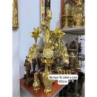 Combo hoa sen đồng vàng 15 cành +1 lọ hoa đồng cao 30cm