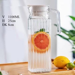Bình Thủy Tinh Có Quai Cầm - Bình đựng nước để bàn 1,1 Lít