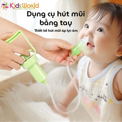 Dụng Cụ Hút Mũi Đầu Silicon Cầm Tay KidsWorld, Máy Hút Mũi Áp Suất Âm Kéo Tay Dành Cho Trẻ Sơ Sinh An Toàn Tiện Lợi