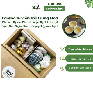 Set trà quà tặng trà Trung Hoa cao cấp Bạch trà Phổ nhĩ nếp trà phổ nhĩ Vân Nam hộp trà 16 viên 110g