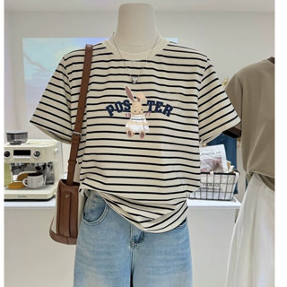 Áo thun nữ kẻ sọc ngắn tay in hình ALICEVN1990, Áo thun Cotton nữ sọc ngang, chất Cotton dày dặn in hình ngộ nghĩnh