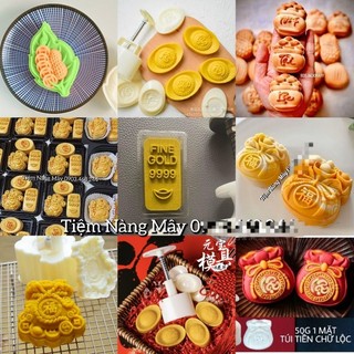 Khuôn thỏi vàng lò xo 4 mặt 30g, 50g,  khuôn túi tiền các mẫu (tặng ct vỏ bánh dứa)