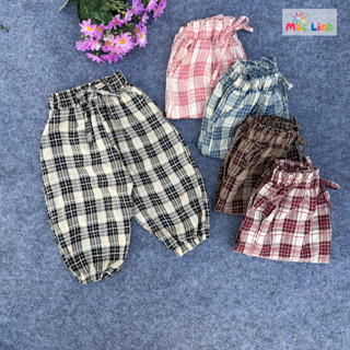 Quần dài bé gái bo gấu kẻ caro chất liệu vải thô mềm, quần dài cho bé gái sành điều