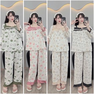  Bộ quần áo cho mẹ bầu và sau sinh dài tay cổ vuông viền ren thắt nơ chất đũi nhăn có khóa kéo cho bé ti B184 