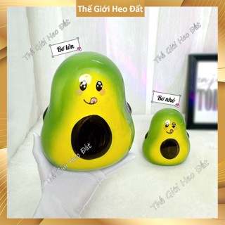 Heo đất tiết kiệm hình trái bơ xanh, bắp vàng lỗ tròn và khe dài, ống con lợn cute dễ thương_men sứ và thạch cao