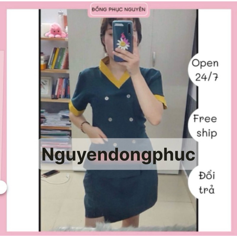 Đồng phục quần giả váy spa màu xanh đen