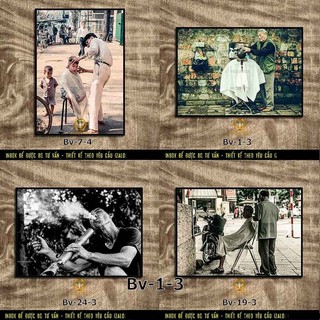 Album 1 - Tranh Dán 20x30 Tiệm Tóc Việt Nam Xưa - Cắt Tóc Vỉa Hè - Tranh Việt Nam Cổ Điển Cũ Kĩ