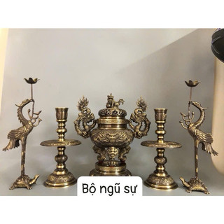 Bộ đỉnh thờ Lư thờ bằng đồng màu giả cổ .Bộ đồ thờ đỉnh đồng cao 40cm