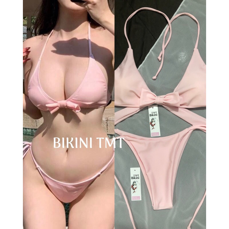 Bikini áo tắm 2 mảnh Hồng phấn nâng tôn da phối nơ quần lọt nhỏ ( săc hàng hcm ) | BigBuy360 - bigbuy360.vn