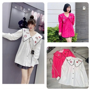 Áo sơmi tiểu thư baby doll form rộng 2 màu in hình siêu dễ thương