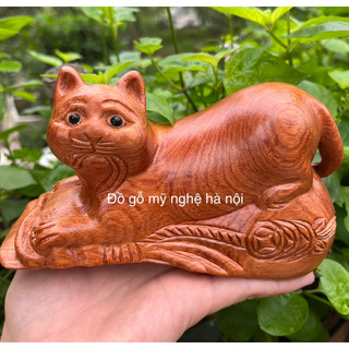[GIA RE] Tượng con mèo gỗ hương