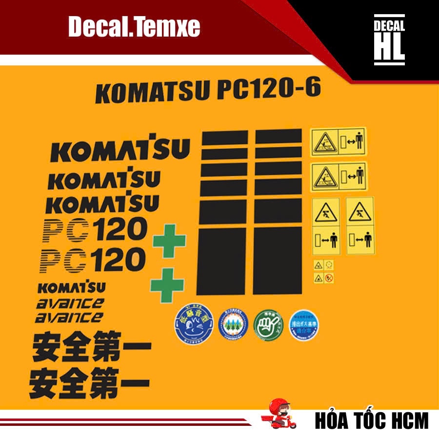 Bộ tem dán máy xúc đào Komatsu Pc120-6 , tem dán máy xúc Komatsu