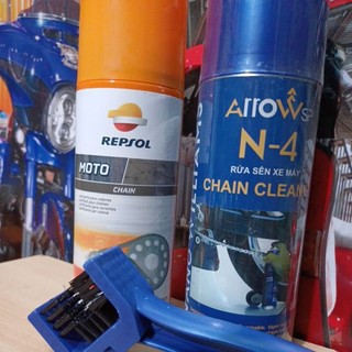 [DauNhot-PhuGia]Chai dưỡng sên repsol, bôi trơn sên repsol+vệ sinh sên Arrow tặng kèm bàn chải 3D khi mua bộ sp 2 chai.