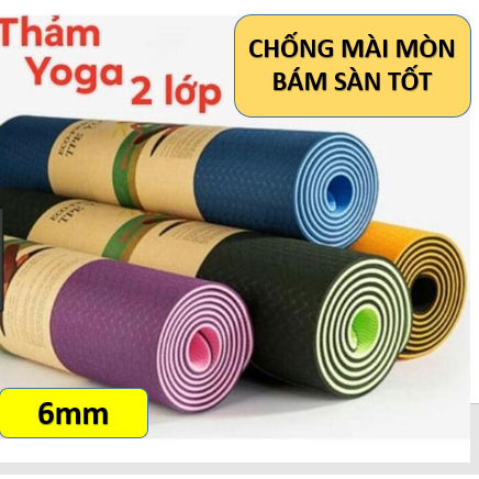 Thảm Yoga TPE 2 Lớp, Dày 6mm Chống Trơn Trượt, Chống Thấm Mồ Hôi