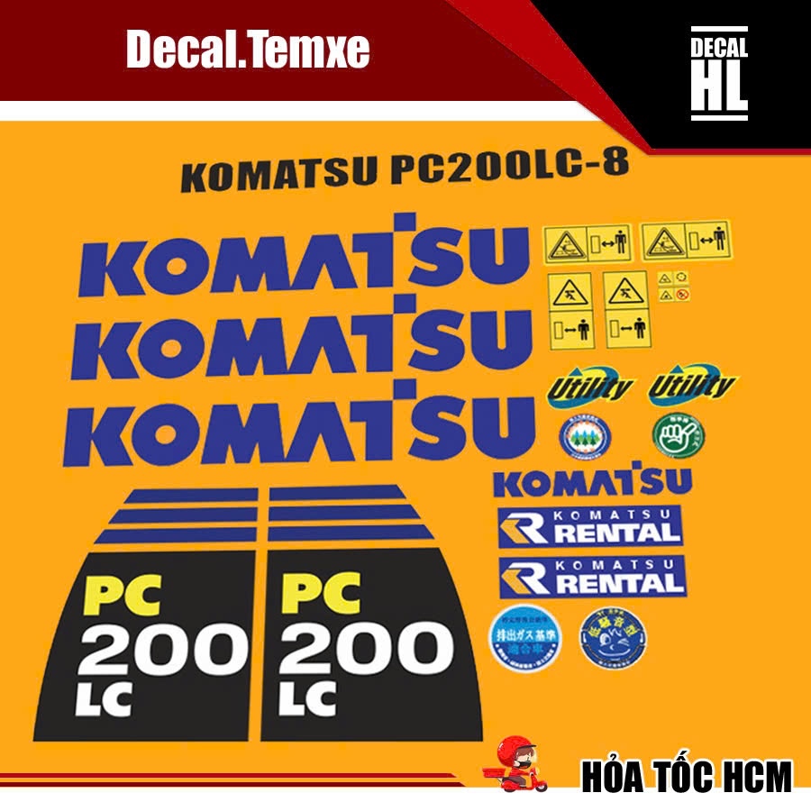 Bộ tem dán máy xúc Komatsu Pc200Lc-8. Tem dán máy xúc đào Komatsu