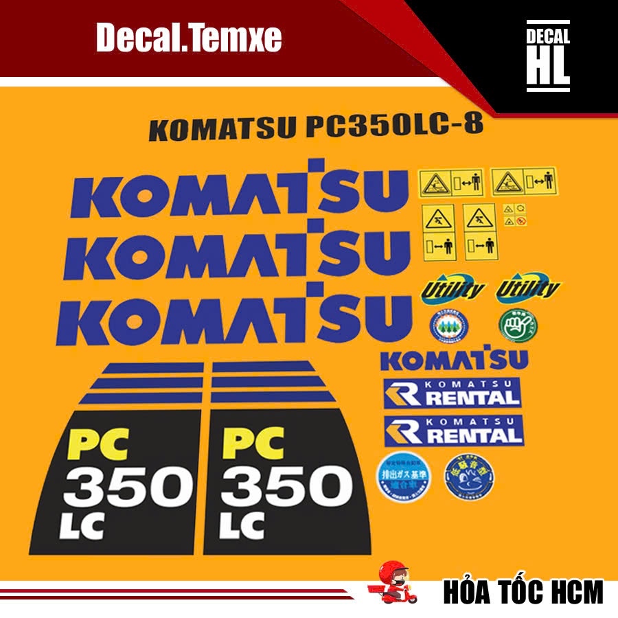 Bộ tem dán máy xúc đào Komatsu Pc350Lc-8. Tem máy xúc Komatsu