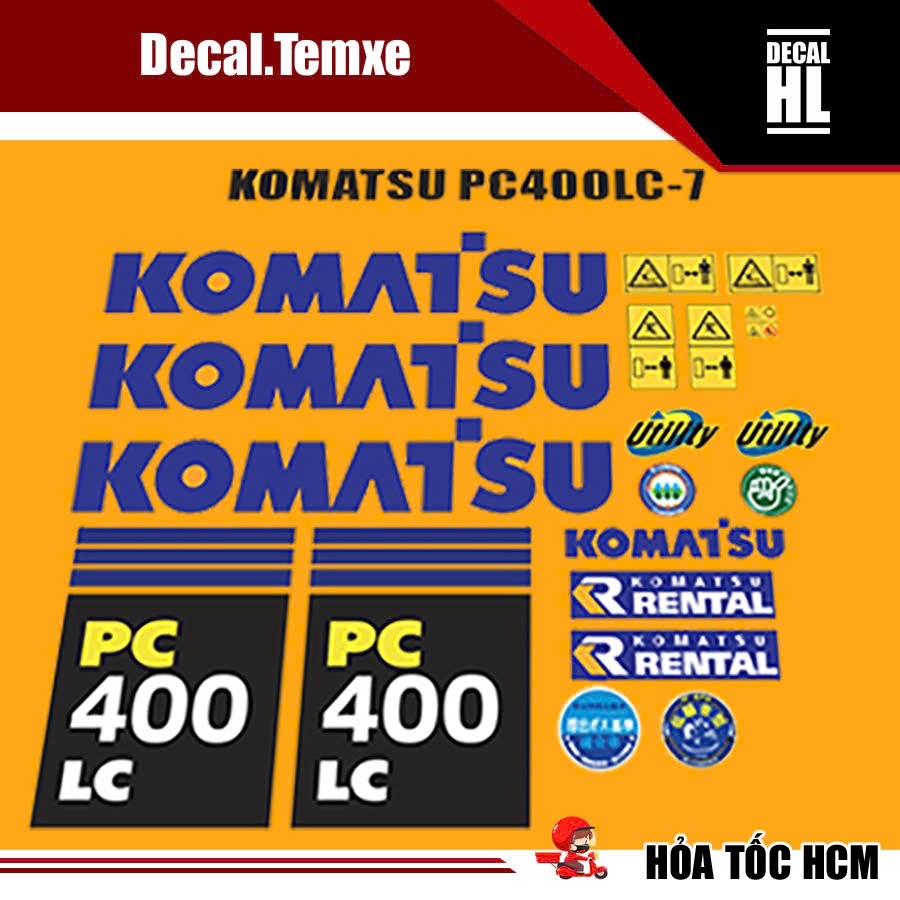 Bộ tem dán máy xúc Komatsu Pc400Lc-7. Tem dán máy xúc đào Komatsu