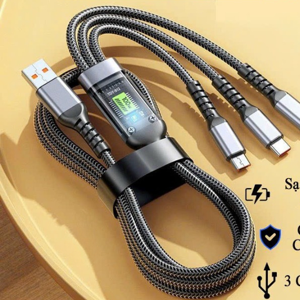  Dây Sạc Nhanh 3 Đầu 100W Dây Sạc Nhanh 3 Trong 1 Tự Ngắt Dài 1m2 