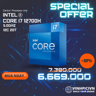 Cpu intel core i7 12700k (3.6ghz turbo 5.0ghz / 12 nhân 20 luồng / 25mb / lga 1700) [new]